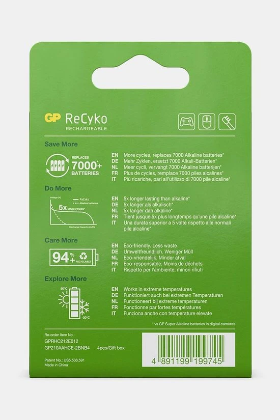 GP BATTERIES AA Rechargeable Nimh 2100Mah Recyko 1,2V 4 Stuks Batterij 4 GP BATTERIES AA Rechargeable Nimh 2100Mah Recyko 1,2V 4 Stuks Batterij - Afbeelding 4